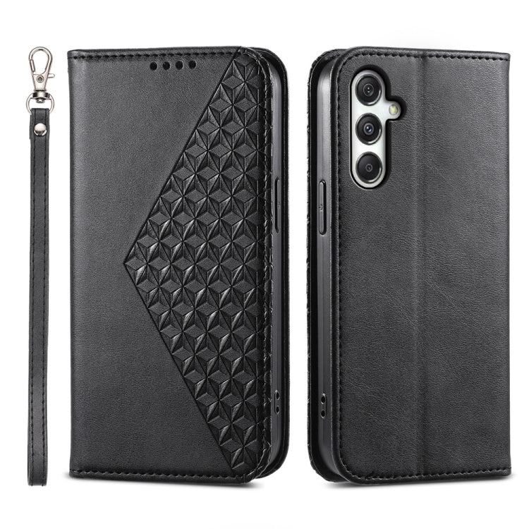 Custodia magnetica per telefono in pelle di vitello con griglia cubica, For Samsung Galaxy A06 4G / 5G / A07 4G, For Samsung Galaxy M35