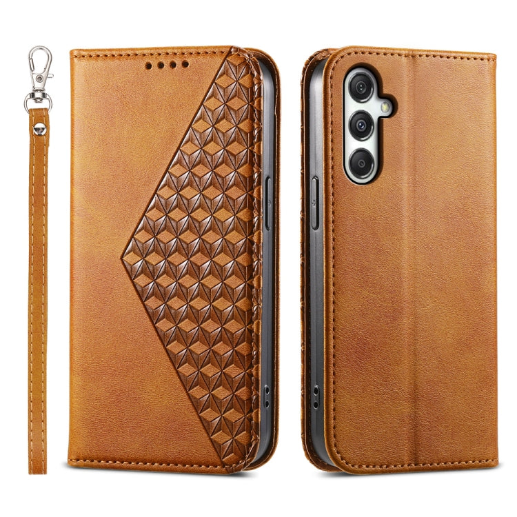 Custodia magnetica per telefono in pelle di vitello con griglia cubica, For Samsung Galaxy A06 4G / 5G / A07 4G, For Samsung Galaxy M35