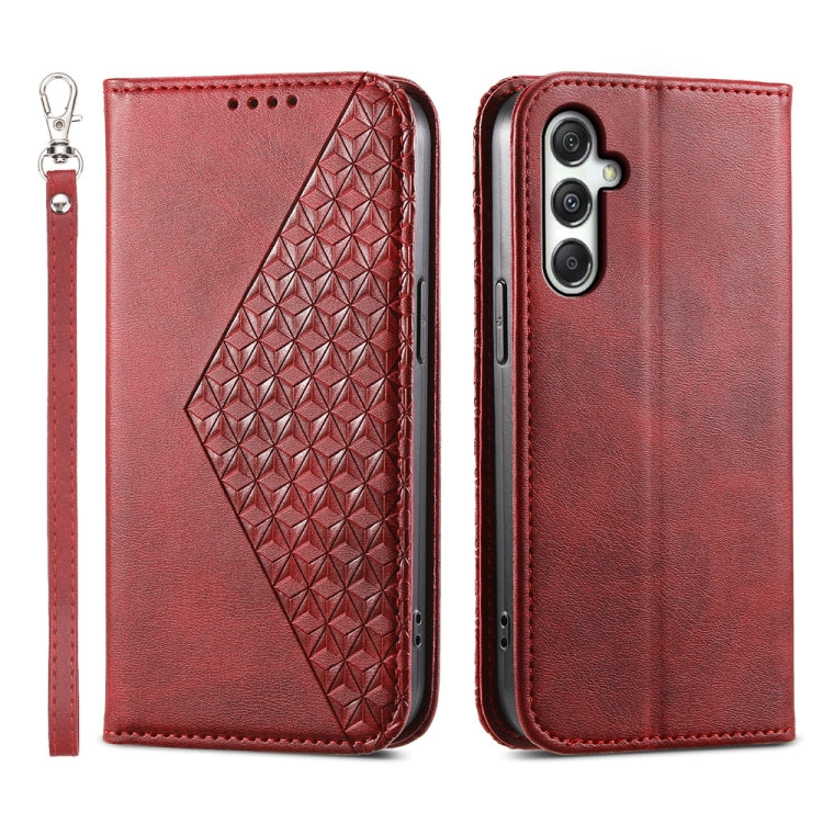 Custodia magnetica per telefono in pelle di vitello con griglia cubica, For Samsung Galaxy A06 4G / 5G / A07 4G, For Samsung Galaxy M35