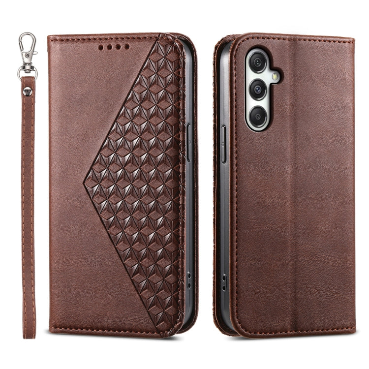 Custodia magnetica per telefono in pelle di vitello con griglia cubica, For Samsung Galaxy A06 4G / 5G / A07 4G, For Samsung Galaxy M35