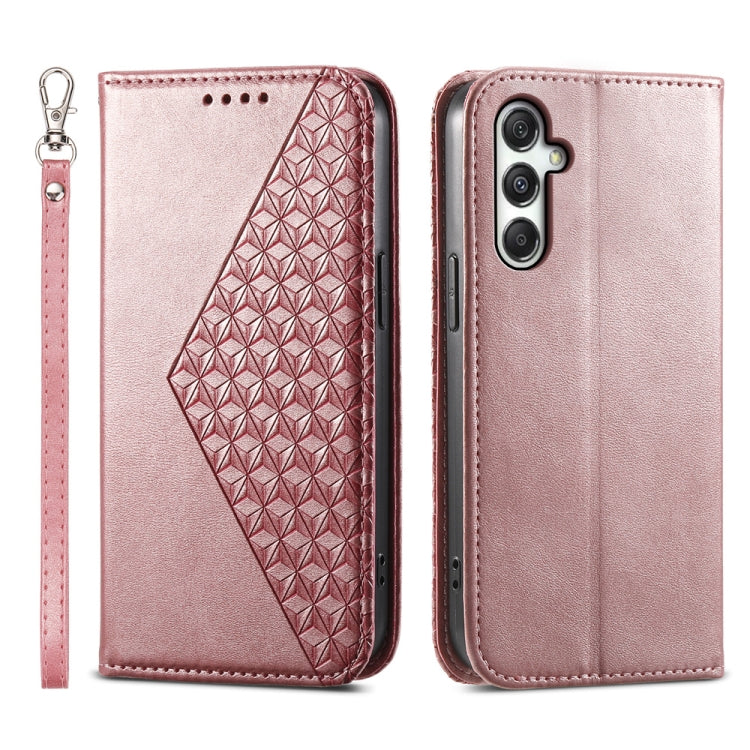 Custodia magnetica per telefono in pelle di vitello con griglia cubica, For Samsung Galaxy A06 4G / 5G / A07 4G, For Samsung Galaxy M35