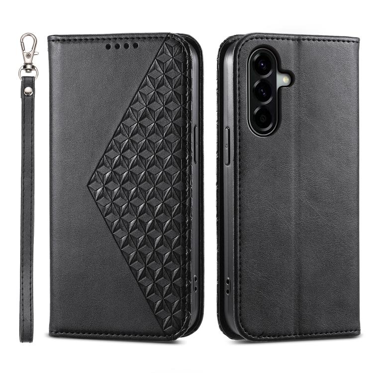 Custodia magnetica per telefono in pelle di vitello con griglia cubica, For Samsung Galaxy A57 5G, For Samsung Galaxy A37 5G, For Galaxy A27 5G, For Samsung Galaxy A26 5G / A16 / A17 4G