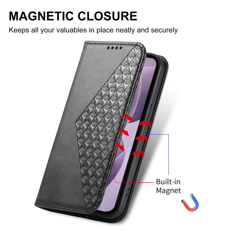 Custodia magnetica per telefono in pelle di vitello con griglia cubica, For Samsung Galaxy A57 5G, For Samsung Galaxy A37 5G, For Galaxy A27 5G, For Samsung Galaxy A26 5G / A16 / A17 4G