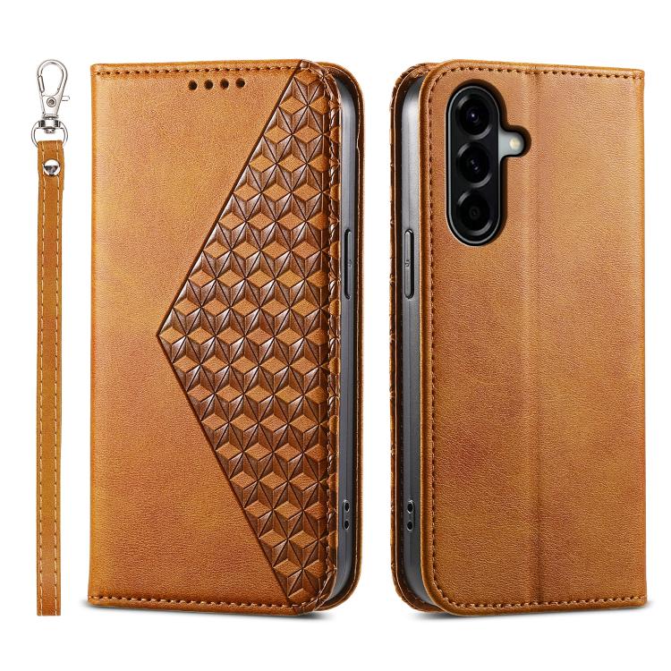 Custodia magnetica per telefono in pelle di vitello con griglia cubica, For Samsung Galaxy A57 5G, For Samsung Galaxy A37 5G, For Galaxy A27 5G, For Samsung Galaxy A26 5G / A16 / A17 4G
