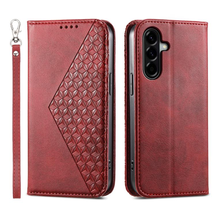 Custodia magnetica per telefono in pelle di vitello con griglia cubica, For Samsung Galaxy A57 5G, For Samsung Galaxy A37 5G, For Galaxy A27 5G, For Samsung Galaxy A26 5G / A16 / A17 4G