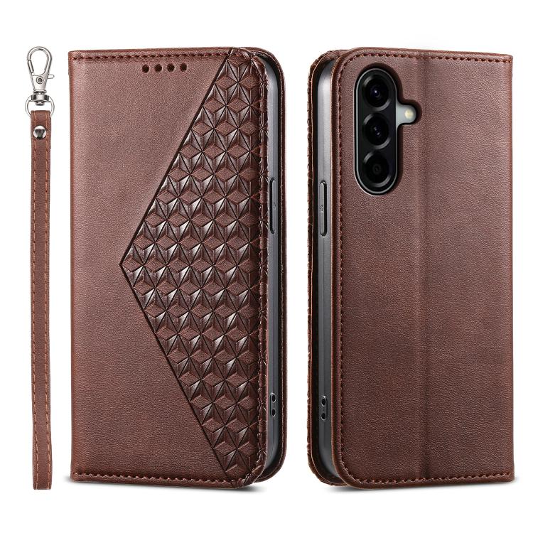 Custodia magnetica per telefono in pelle di vitello con griglia cubica, For Samsung Galaxy A57 5G, For Samsung Galaxy A37 5G, For Galaxy A27 5G, For Samsung Galaxy A26 5G / A16 / A17 4G