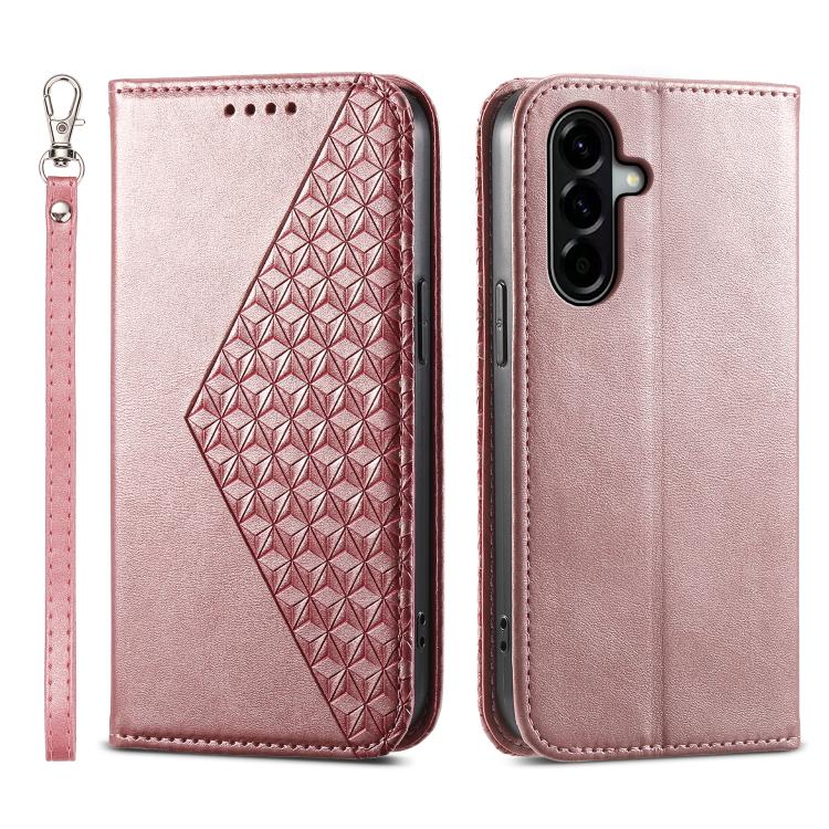 Custodia magnetica per telefono in pelle di vitello con griglia cubica, For Samsung Galaxy A57 5G, For Samsung Galaxy A37 5G, For Galaxy A27 5G, For Samsung Galaxy A26 5G / A16 / A17 4G