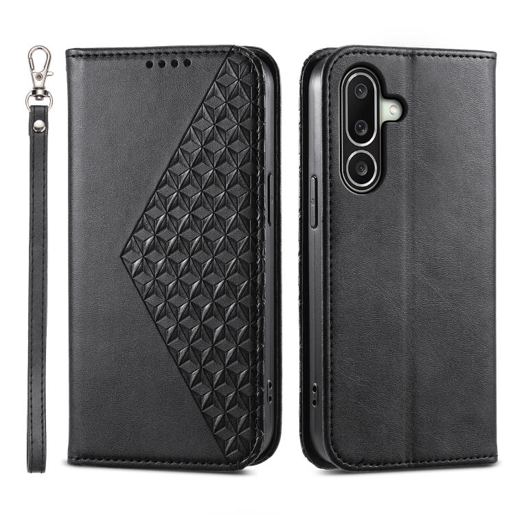 Custodia magnetica per telefono in pelle di vitello con griglia cubica, For Samsung Galaxy A57 5G, For Samsung Galaxy A37 5G, For Galaxy A27 5G, For Samsung Galaxy A26 5G / A16 / A17 4G