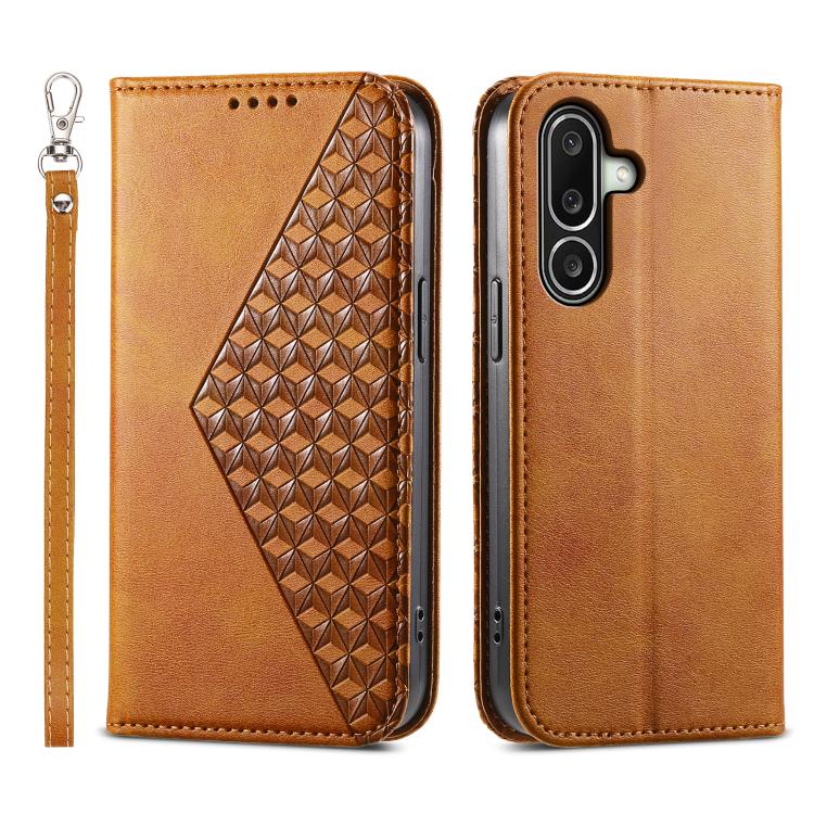 Custodia magnetica per telefono in pelle di vitello con griglia cubica, For Samsung Galaxy A57 5G, For Samsung Galaxy A37 5G, For Galaxy A27 5G, For Samsung Galaxy A26 5G / A16 / A17 4G