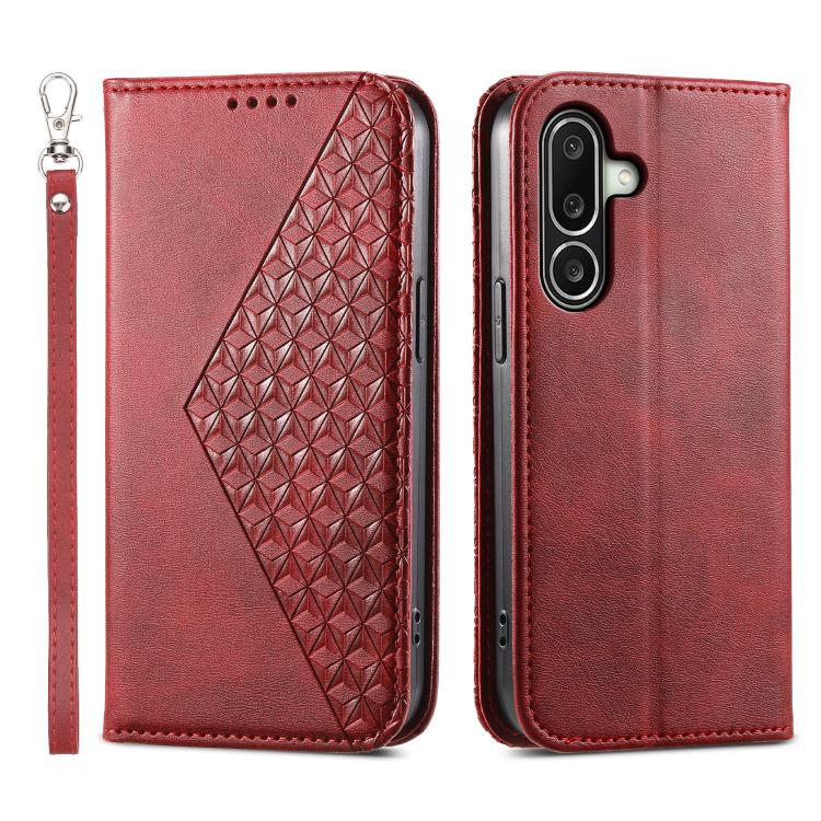 Custodia magnetica per telefono in pelle di vitello con griglia cubica, For Samsung Galaxy A57 5G, For Samsung Galaxy A37 5G, For Galaxy A27 5G, For Samsung Galaxy A26 5G / A16 / A17 4G