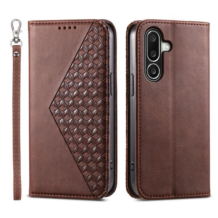 Custodia magnetica per telefono in pelle di vitello con griglia cubica, For Samsung Galaxy A57 5G, For Samsung Galaxy A37 5G, For Galaxy A27 5G, For Samsung Galaxy A26 5G / A16 / A17 4G