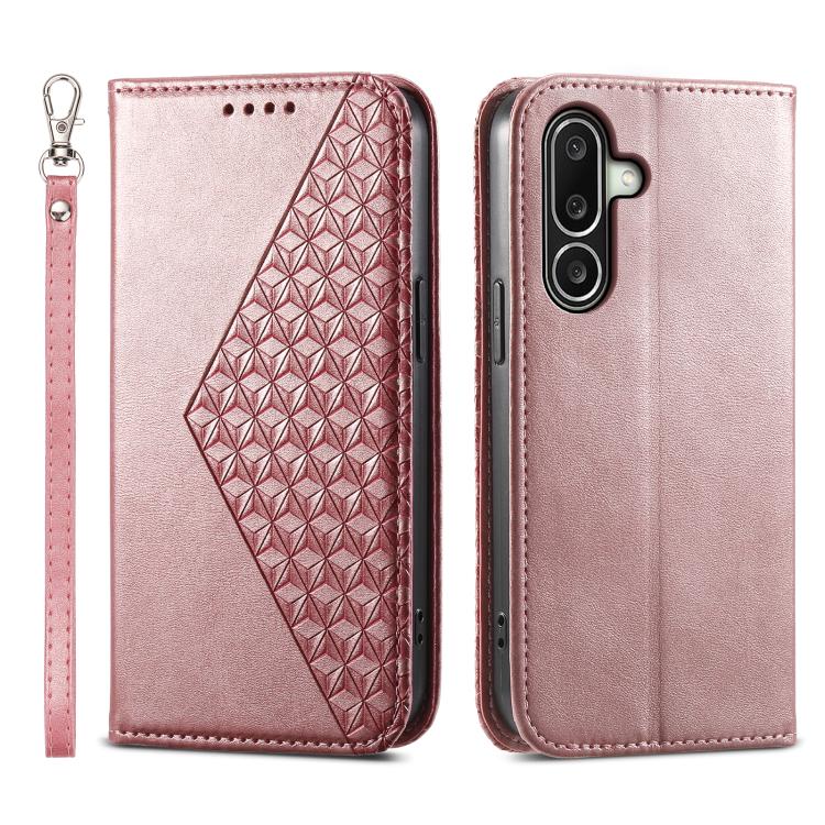 Custodia magnetica per telefono in pelle di vitello con griglia cubica, For Samsung Galaxy A57 5G, For Samsung Galaxy A37 5G, For Galaxy A27 5G, For Samsung Galaxy A26 5G / A16 / A17 4G