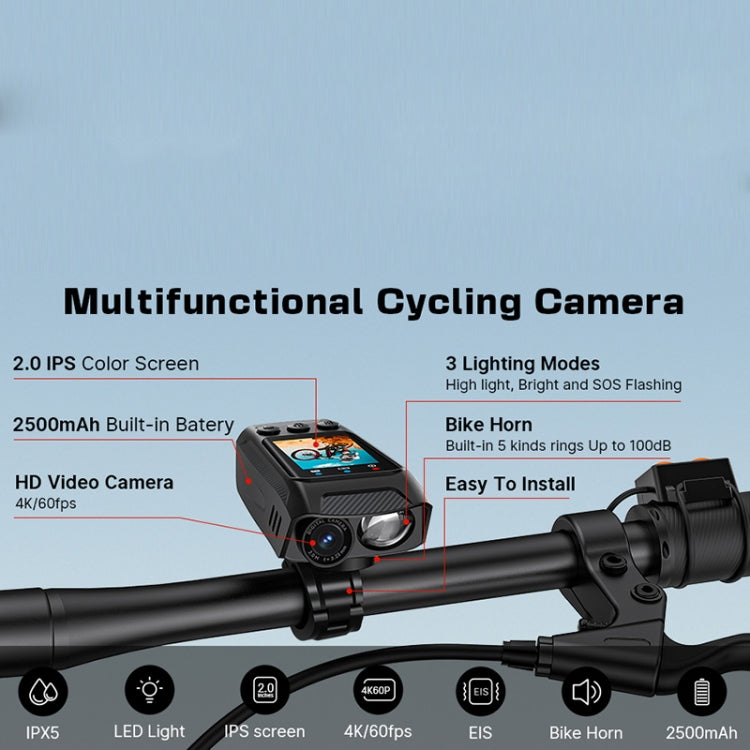 Telecamera ciclismo 4K con schermo 2" IPS e luce LED