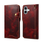 Custodia in vera pelle con bottone magnetico per iPhone 16
