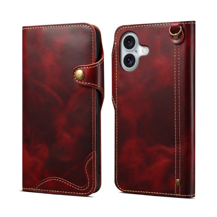 Custodia in vera pelle con bottone magnetico per iPhone 16