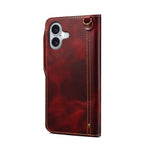 Custodia in vera pelle con bottone magnetico per iPhone 16
