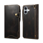 Custodia in vera pelle con bottone magnetico per iPhone 16