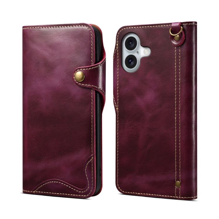Custodia in vera pelle con bottone magnetico per iPhone 16