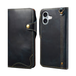Custodia in vera pelle con bottone magnetico per iPhone 16