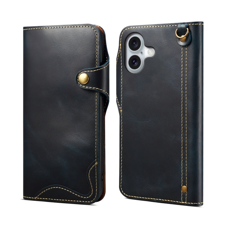 Custodia in vera pelle con bottone magnetico per iPhone 16