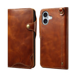 Custodia in vera pelle con bottone magnetico per iPhone