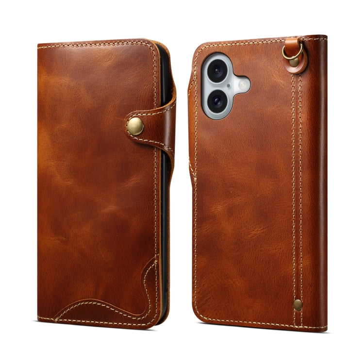 Custodia in vera pelle con bottone magnetico per iPhone