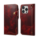 Custodia in vera pelle con bottone magnetico per iPhone