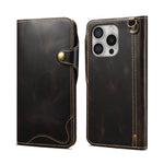 Custodia in vera pelle con bottone magnetico per iPhone