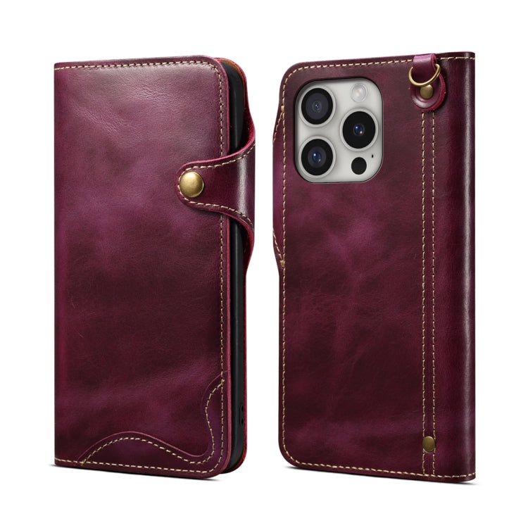 Custodia in vera pelle con bottone magnetico per iPhone
