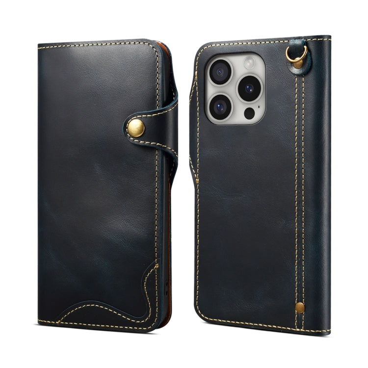 Custodia in vera pelle con bottone magnetico per iPhone