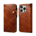 Custodia in vera pelle con bottone magnetico per iPhone