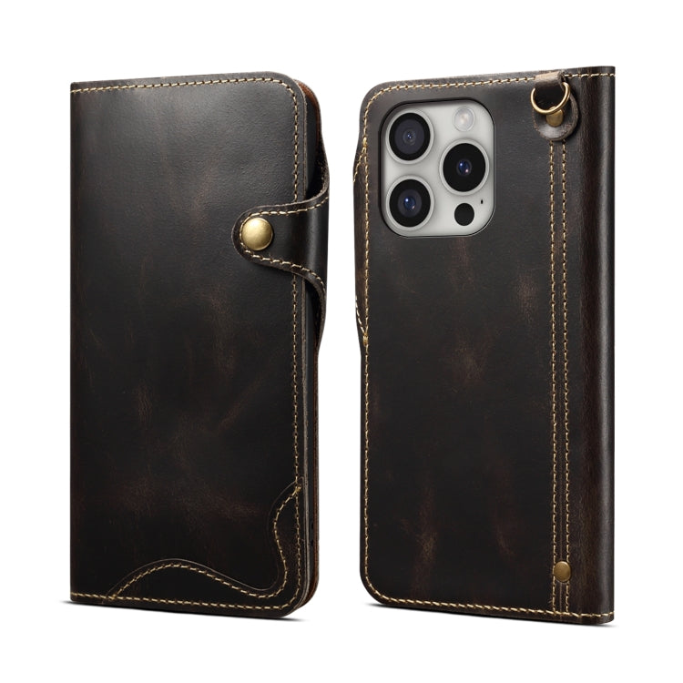 Custodia in vera pelle con bottone magnetico per iPhone