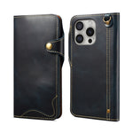 Custodia in vera pelle con bottone magnetico per iPhone