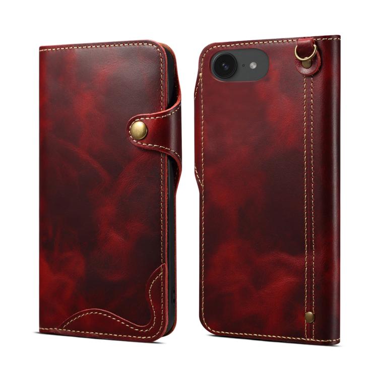 Custodia in vera pelle con bottone magnetico per iPhone