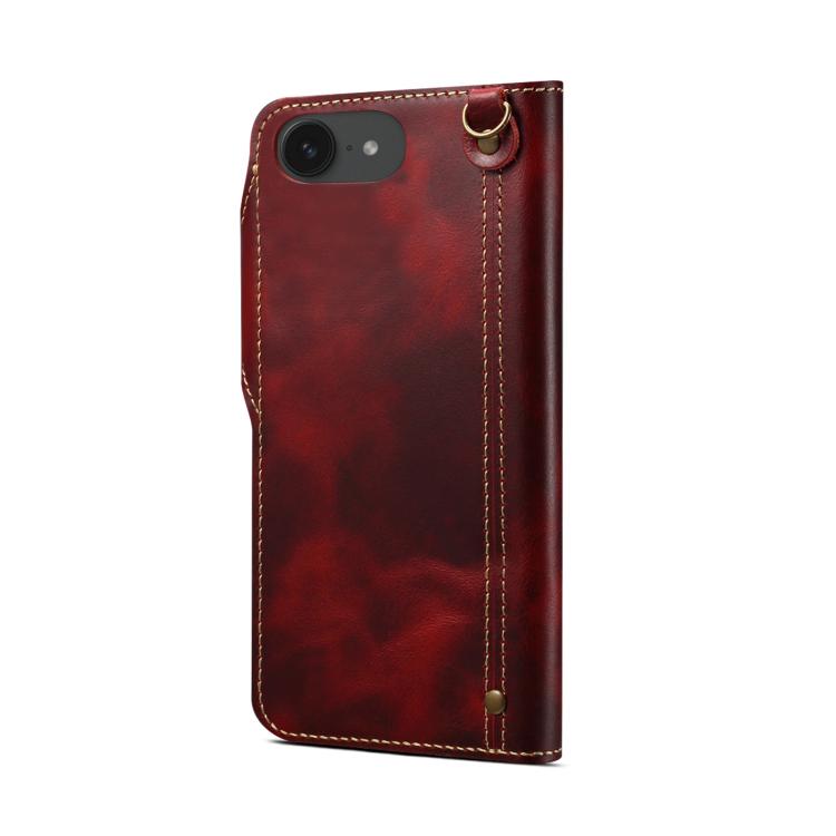 Custodia in vera pelle con bottone magnetico per iPhone