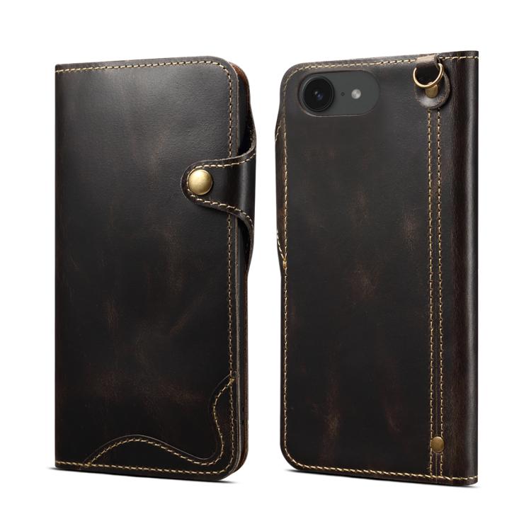 Custodia in vera pelle con bottone magnetico per iPhone