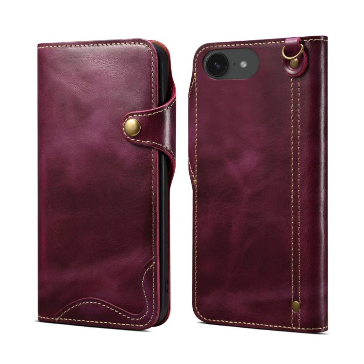 Custodia in vera pelle con bottone magnetico per iPhone