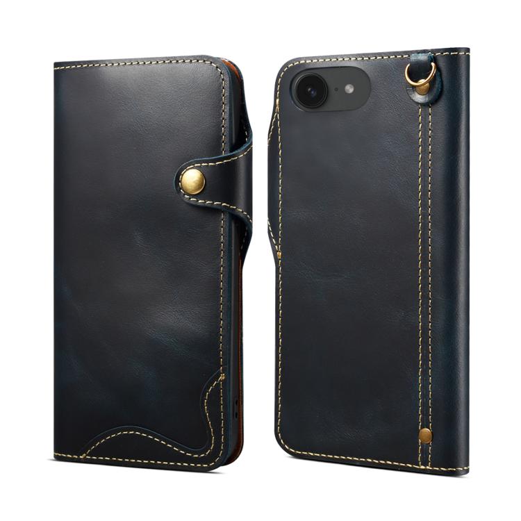 Custodia in vera pelle con bottone magnetico per iPhone