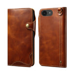 Custodia in vera pelle con bottone magnetico per iPhone