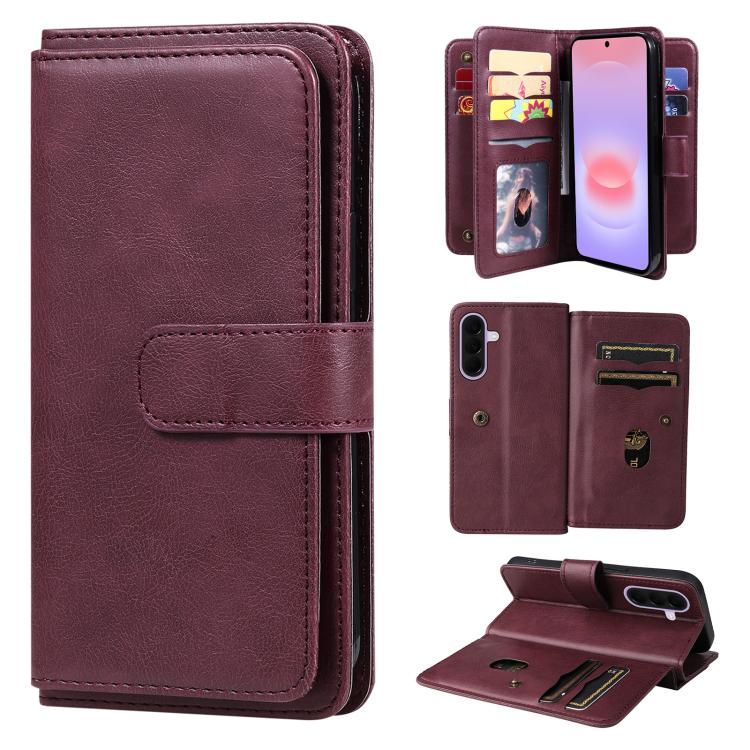 Portafoglio multifunzione con 10 scomparti per carte e custodia in pelle per telefono, For Galaxy A27 5G, For Samsung Galaxy A16 5G, For Samsung Galaxy A06 4G