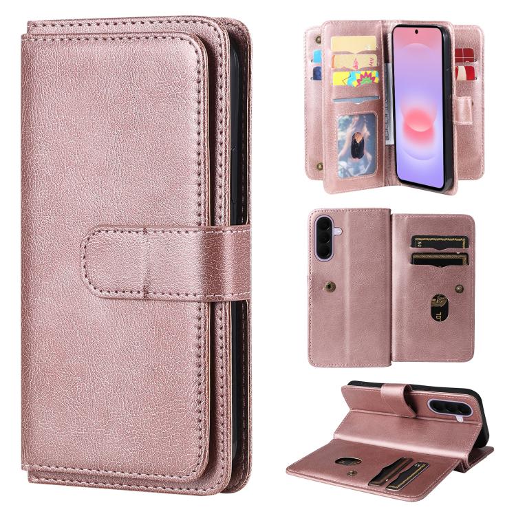 Portafoglio multifunzione con 10 scomparti per carte e custodia in pelle per telefono, For Galaxy A27 5G, For Samsung Galaxy A16 5G, For Samsung Galaxy A06 4G
