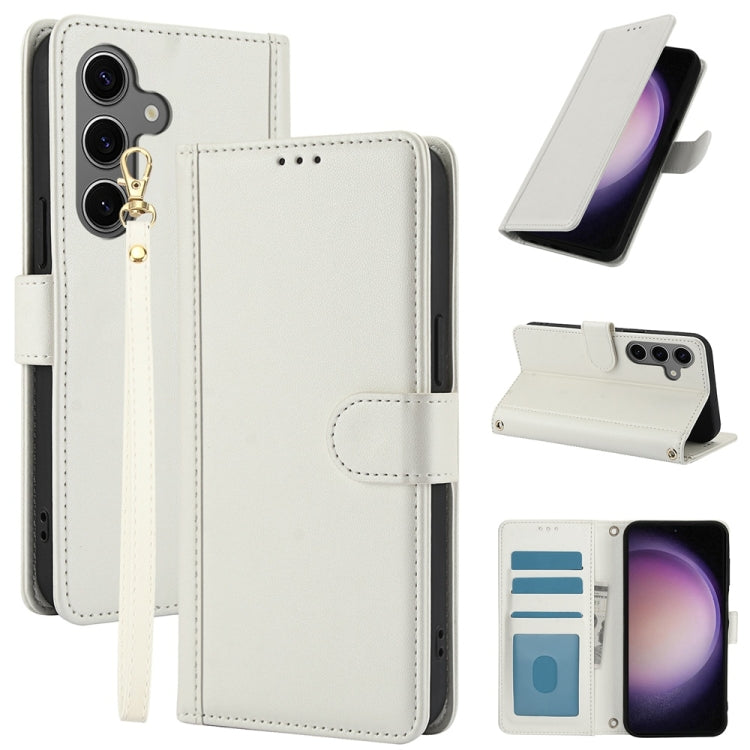 Custodia per telefono in pelle con slot per carte di credito Skin Feel Pure Color e doppio cordino, For Samsung Galaxy S25+ 5G, For Samsung Galaxy S25 Ultra 5G, For Samsung Galaxy S24 Ultra 5G, For Samsung Galaxy S24+ 5G