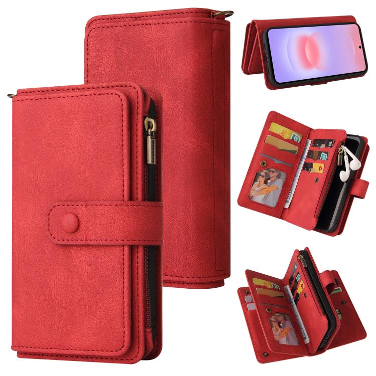 Portafoglio in pelle con cerniera e slot per schede multiple Skin Feel per telefono, For Galaxy A27 5G, For Samsung Galaxy A16 5G, For Samsung Galaxy A06 4G