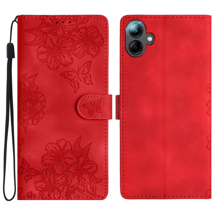 Custodia per telefono in PU goffrato con effetto pelle di farfalla e motivo a fiori di ciliegio, For Samsung Galaxy A17 5G, For Samsung Galaxy A16 5G, For Samsung Galaxy A06 4G