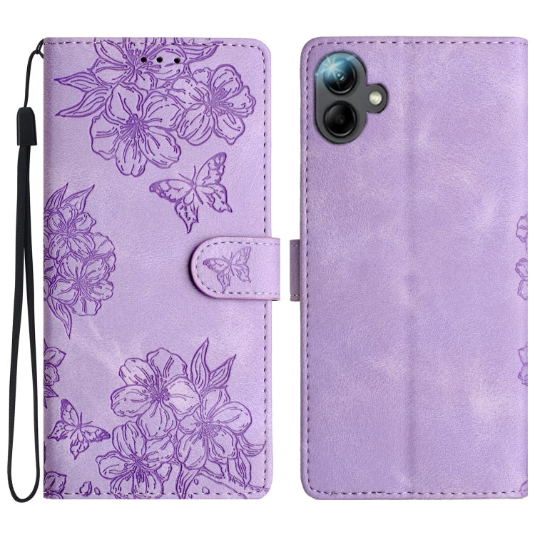 Custodia per telefono in PU goffrato con effetto pelle di farfalla e motivo a fiori di ciliegio, For Samsung Galaxy A17 5G, For Samsung Galaxy A16 5G, For Samsung Galaxy A06 4G