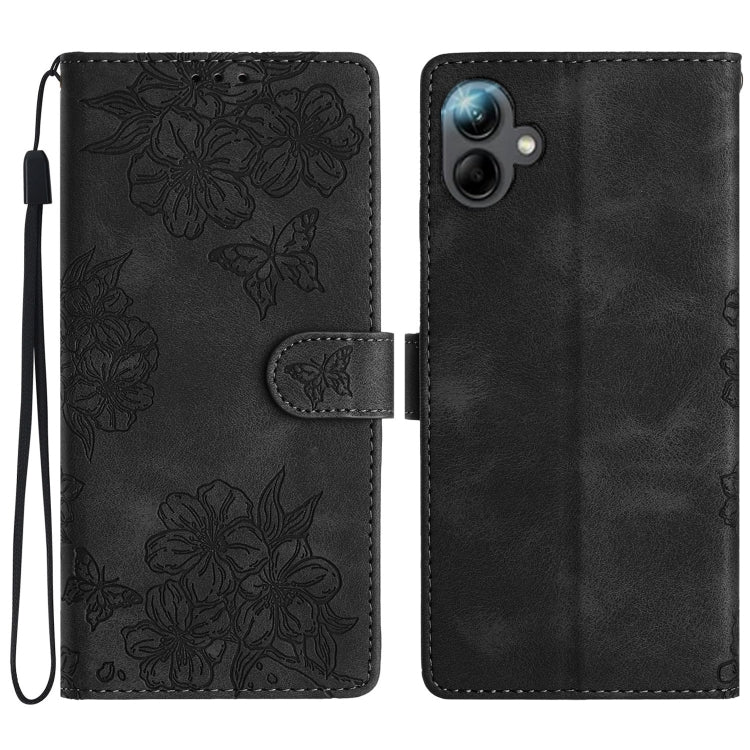 Custodia per telefono in PU goffrato con effetto pelle di farfalla e motivo a fiori di ciliegio, For Samsung Galaxy A17 5G, For Samsung Galaxy A16 5G, For Samsung Galaxy A06 4G