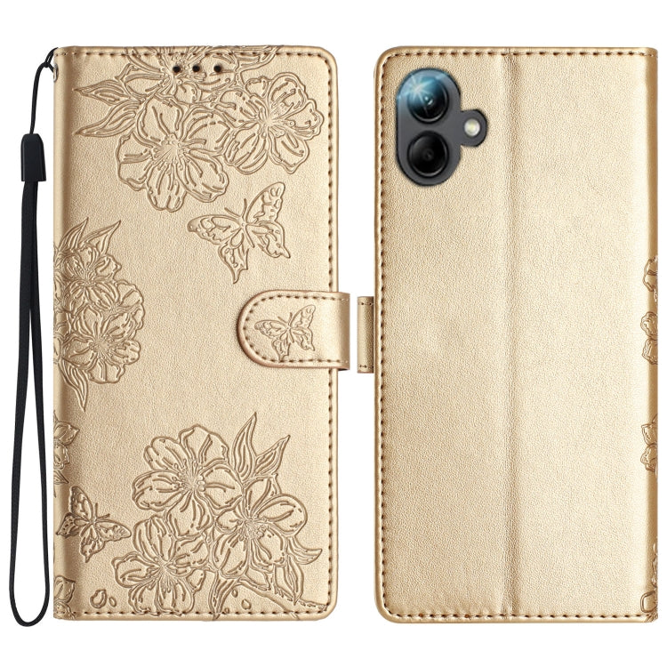 Custodia per telefono in PU goffrato con effetto pelle di farfalla e motivo a fiori di ciliegio, For Samsung Galaxy A17 5G, For Samsung Galaxy A16 5G, For Samsung Galaxy A06 4G