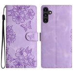 Custodia per telefono in PU goffrato con effetto pelle di farfalla e motivo a fiori di ciliegio, For Samsung Galaxy A17 5G, For Samsung Galaxy A16 5G, For Samsung Galaxy A06 4G