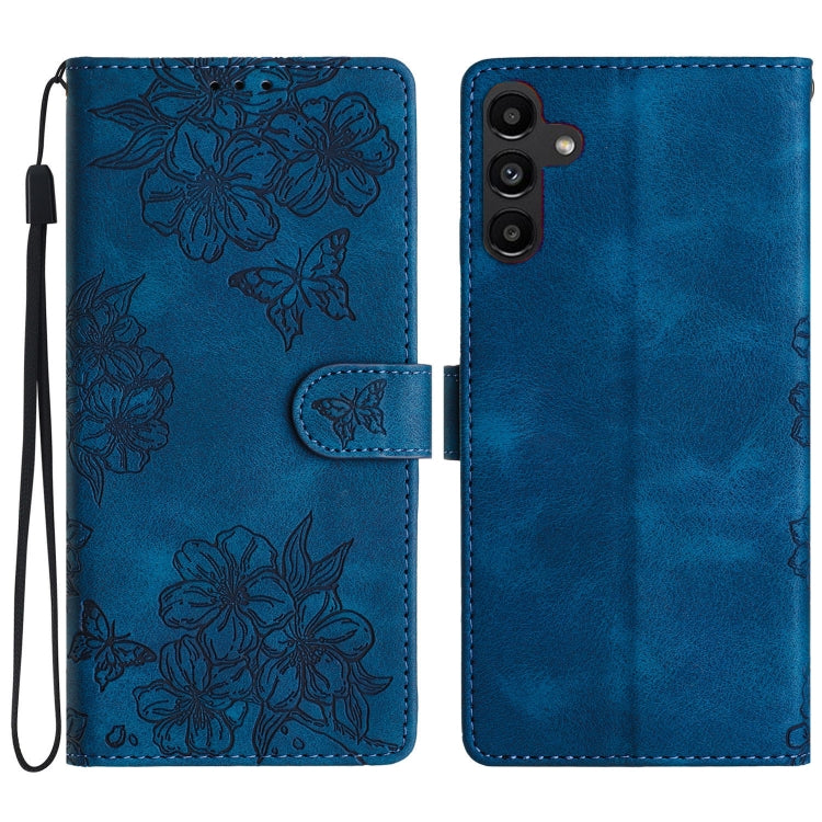 Custodia per telefono in PU goffrato con effetto pelle di farfalla e motivo a fiori di ciliegio, For Samsung Galaxy A17 5G, For Samsung Galaxy A16 5G, For Samsung Galaxy A06 4G