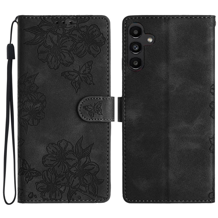 Custodia per telefono in PU goffrato con effetto pelle di farfalla e motivo a fiori di ciliegio, For Samsung Galaxy A17 5G, For Samsung Galaxy A16 5G, For Samsung Galaxy A06 4G